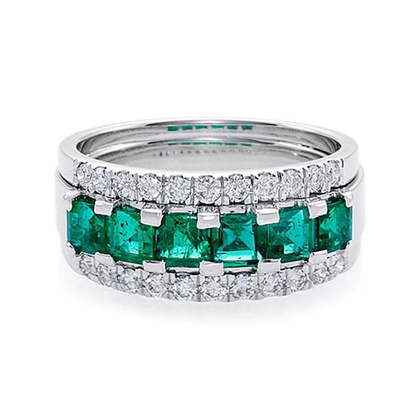 Huitan Temperament Women Finger-ring with Brilliant Green/White Cubic Zirconia Luxury Elegant Lady Accessories for Party Jewelry