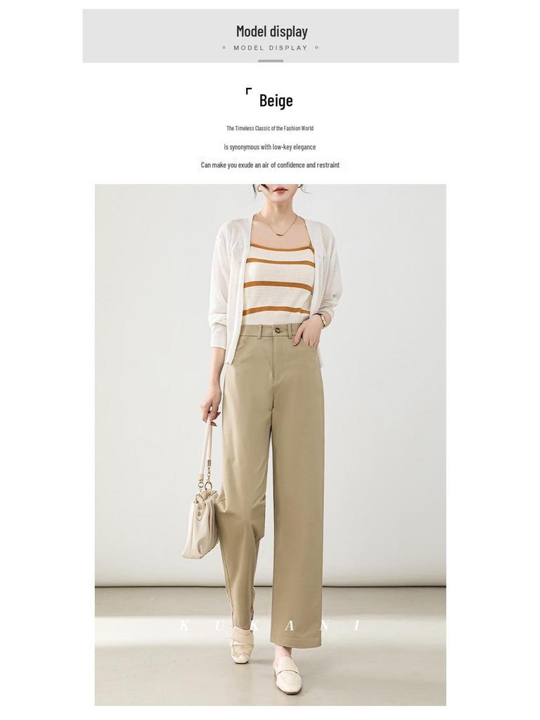 Autumn 2025 Women's High-Waisted Cotton Slimming Straight-Leg Trousers - Chic and Casual Style.