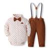 Baby Boy Gentleman Polka Dot Bodysuit & Overalls Set with Bow Tie - Long Sleeve, Two-Piece, Spring/Autumn Formal Wear