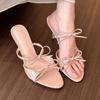 Bow Cool Slippers Wear Internet Celebrity French Girl Slippers High Heels 2025 Autumn New Pink Versatile