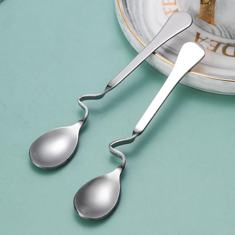 Stainless Steel S-Shaped Hanging Cup Spoon Restaurant Curved Handle Twisting Spoon Coffee Milk Dessert Tea Curved Mixing Spoons