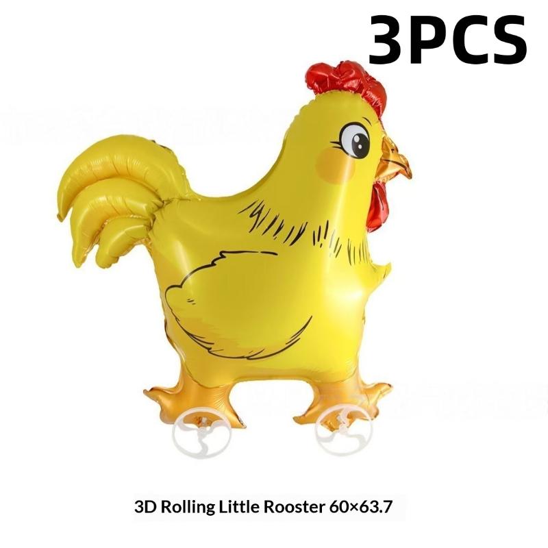 1/3Pcs Sika Deer Lion Triceratops Crocodile Rooster Walking Animal Balloons Large Animal Balloon With Wheels For Kids Toys
