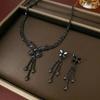 Fashion Trend Zircon Earrings & Black Butterfly Necklace Jewelry Set