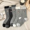 Sock Girl Autumn Embroidered Cartoon Dog Mid-calf Socks Trendy Striped Pile Socks Cotton Socks Girl