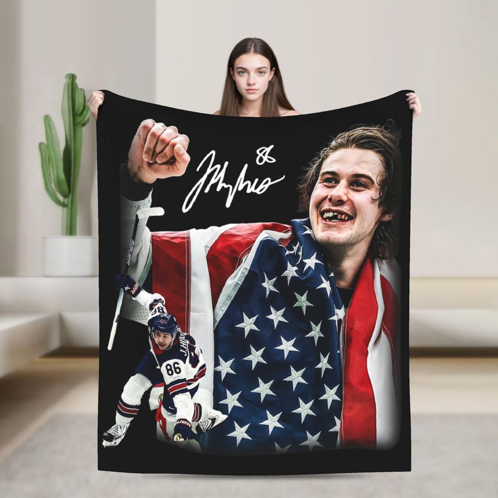 Jack Hughes USA Goldmedaille Hockey Decke Flanell Textil Dekor Multifunktionale Warme Überwurfdecke für Bettwäsche Auto Tagesdecke