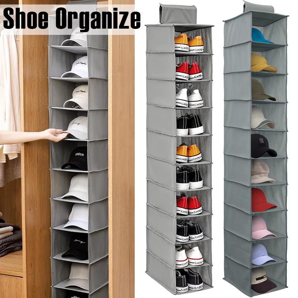 10-Layer Hanging Storage Bag Foldable Space Saving Clothes Hat Shoe Organizer for Collapsible Wardrobe Sundries Organizer