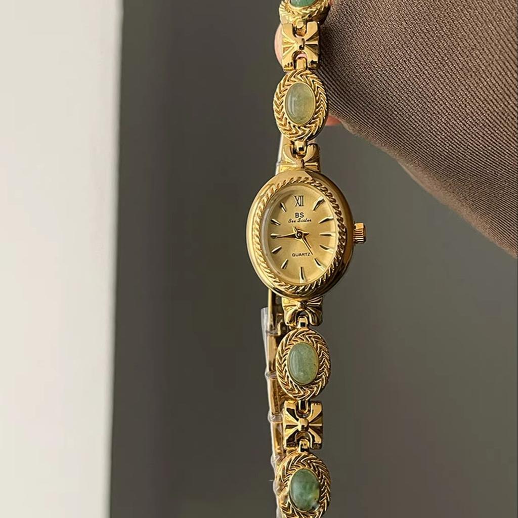 Vintage Women's Watches Emerald Strap, Chain Watch, Waterproof Quartz Watch, Suitable for Daily Wear and Vacation Wear