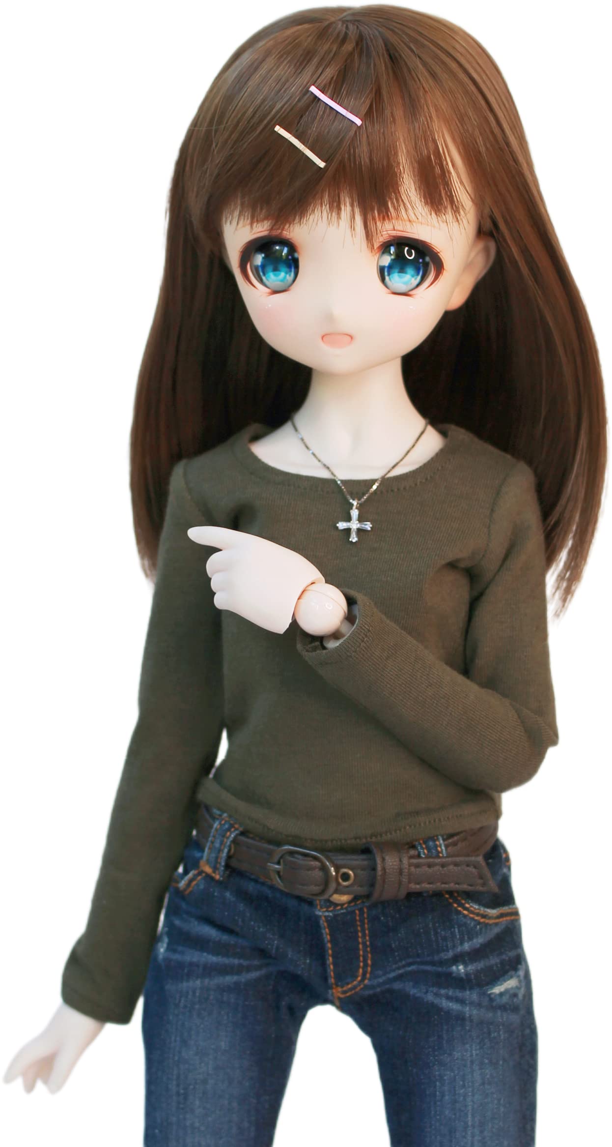 

[Petite Marie] Футболка с длинным рукавом, совместимая с MDD 13, Хаки, Круглый вырез, Универсальная простая повседневная футболка, Повседневная, Для кук 40 см, Одежда для кукол BJD