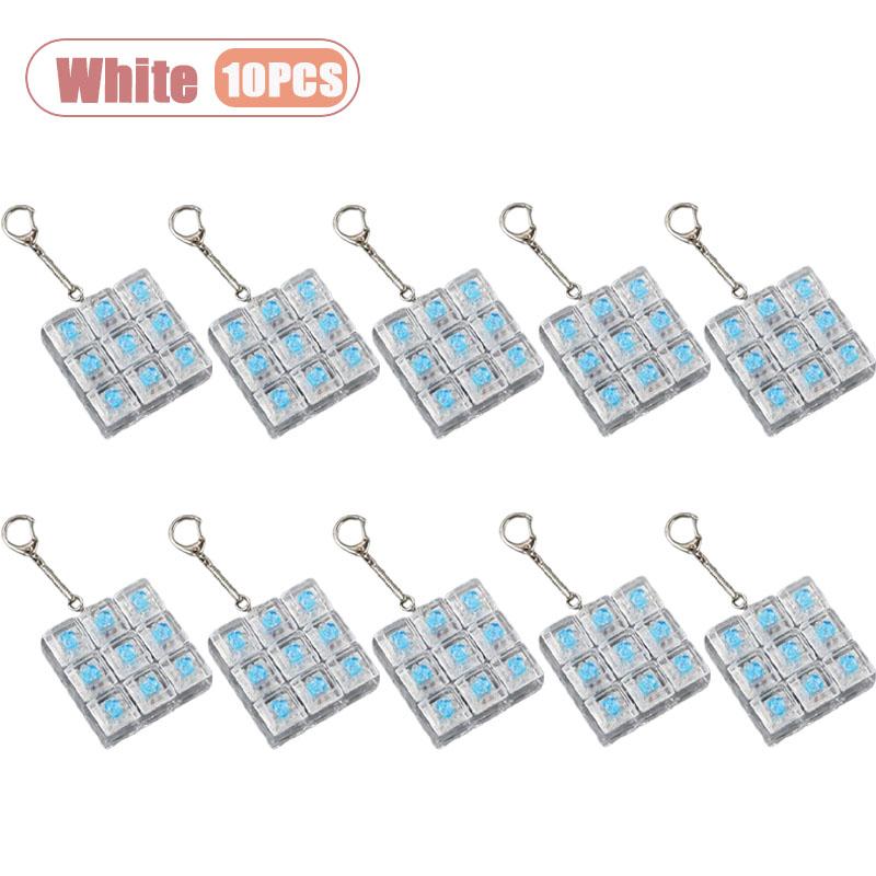 1-20Pcs Creative Transparent Stress Relief Mechanical Keyboard Tester Gift Led Fidget Keychain With 9 Buttons Keyring For Kids