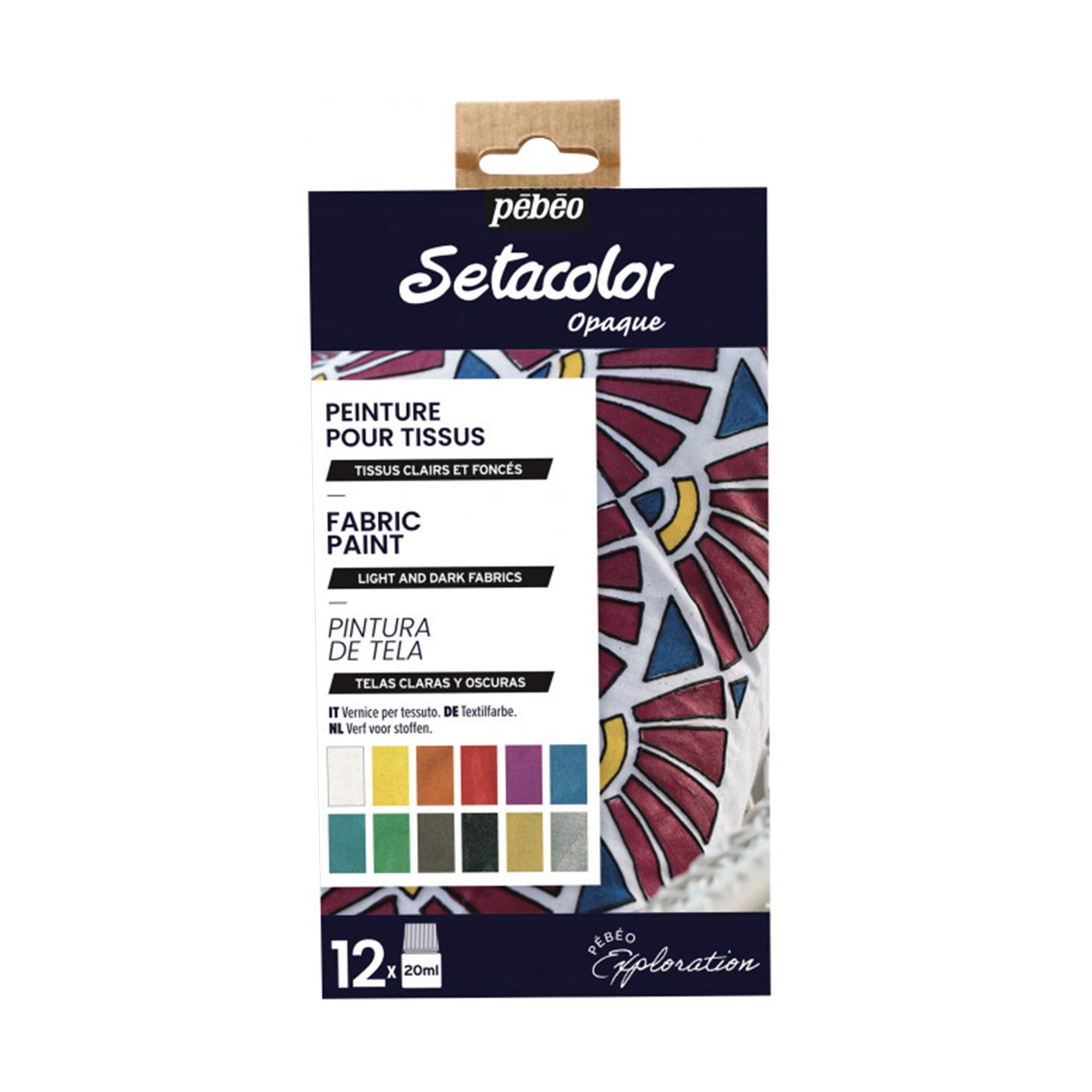 

Pebeo Fabric Setacolor 20ml x 12 Discovery for Dark Fabrics Paints, Shimmer, Colors, Set,
