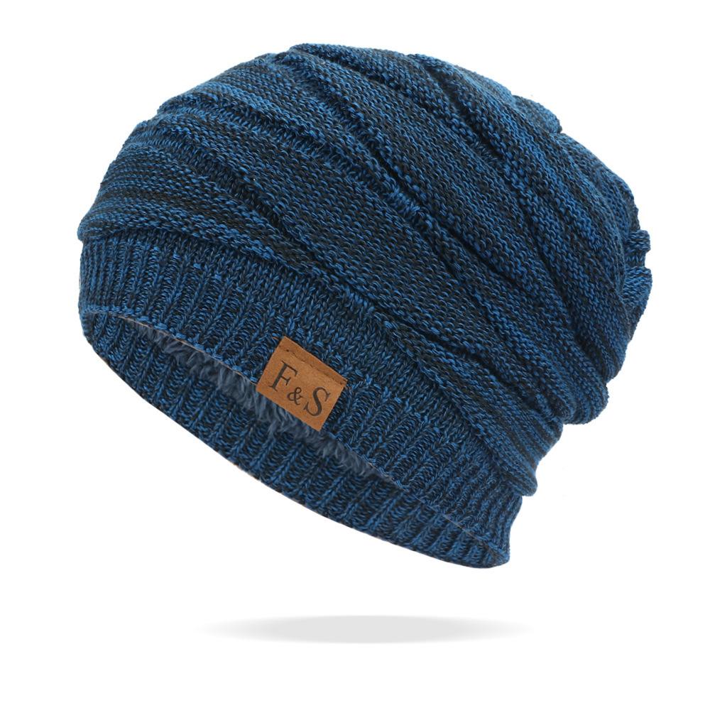 New Unisex Slouchy Winter Hats Add Fur Lined Men And Women Warm Beanie Cap Casual Label Decor Winter Knitted Hats