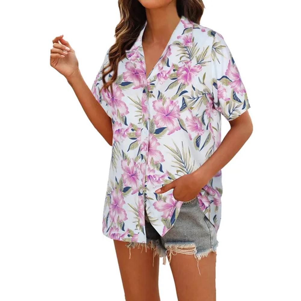 Stile Hawaiano Stampa 3D Monopetto Donna Camicia Hawaiana Moda Collo a Revers T-Shirt Estiva Manica Corta Donna