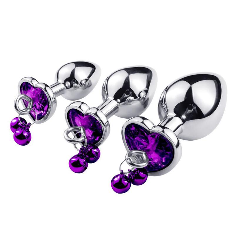 S/M/L Anal Plug Sexspielzeug Edelstahl Glattstahl Butt Plug mit Glöckchen runder Kristall Anhänger Schmuck