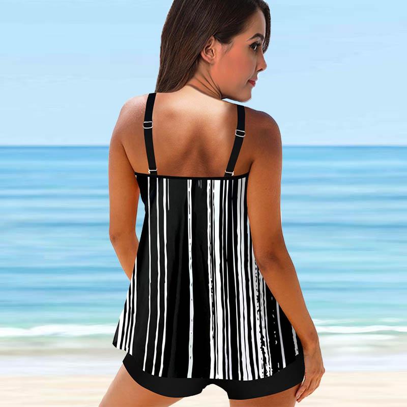 Women's Shoulder Strap Swimsuit Submarine Roses Print Bikini Tankini Swimsuit