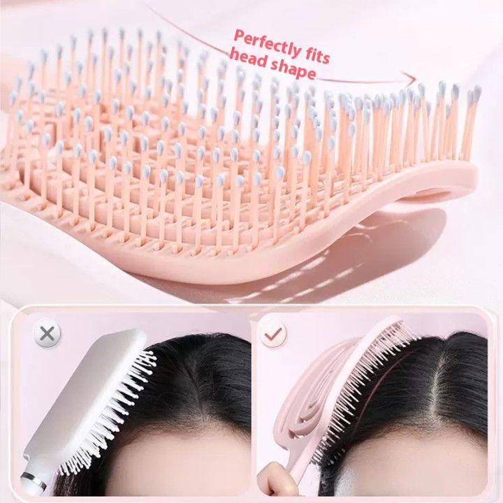 Volumizing Hair Brush for High Crown and Scalp Massage, Bent Rake Comb for Detangling Curly Hair, Cleaning & Styling Tool