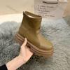 Fashion Women's Fashion Platform Ankle Boots Pu Leather Thick Bottom Combat Boots Woman Square Toe Slip On Chunky Short Booties Mujer
