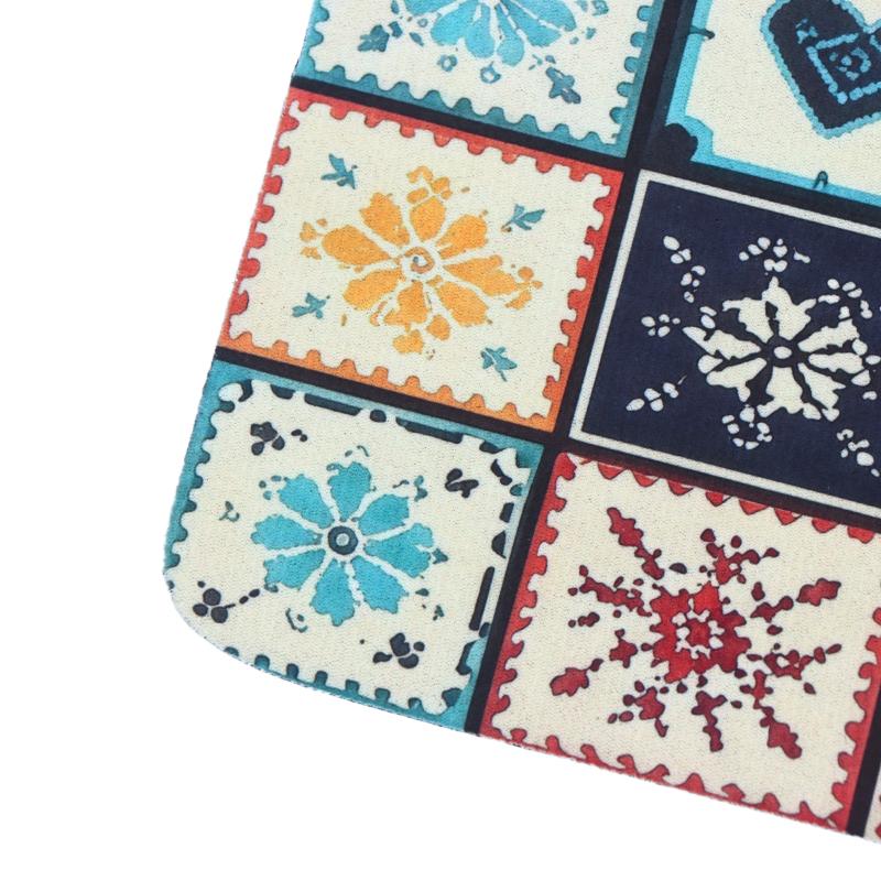 Bohemian Tile Pattern Non Slip Kitchen Drying Mat Water Resistant Countertop Dish Draining Pad for Small Cafe Use