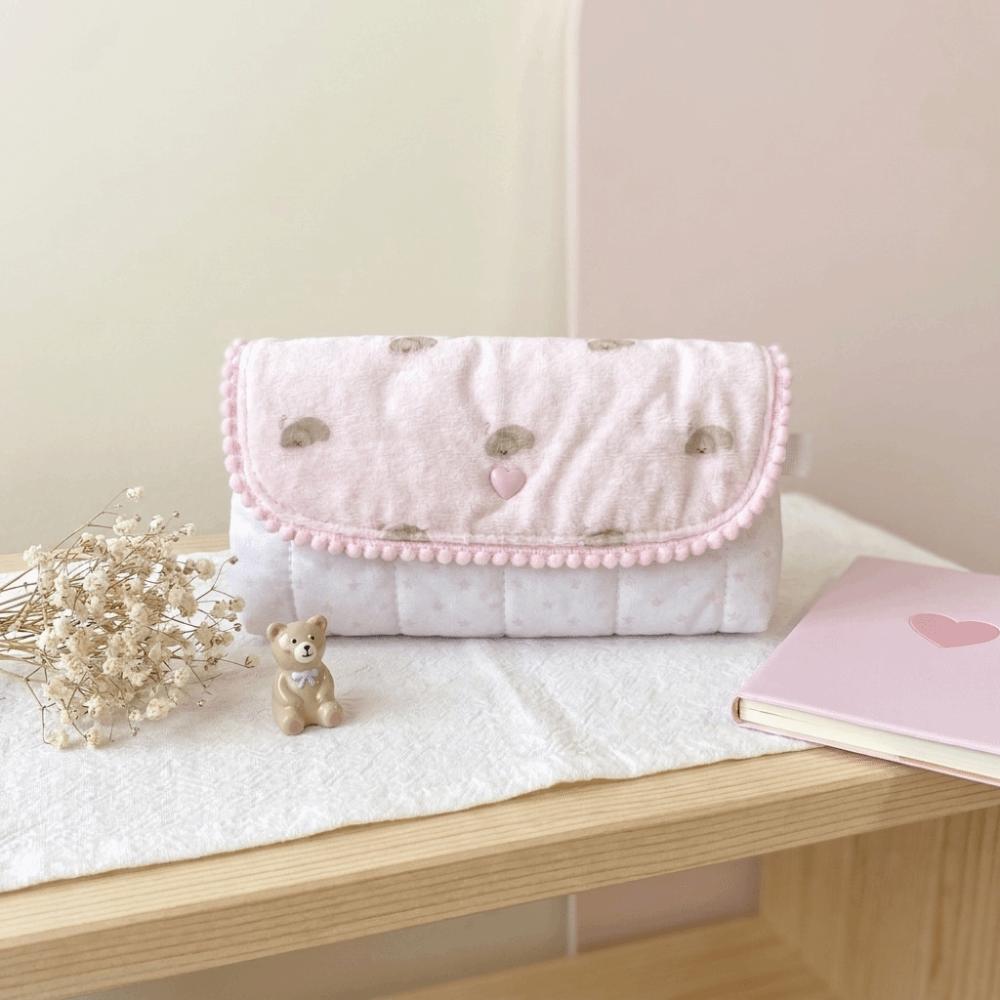 Large Capacity Puppy Quilted Pencil Case Soft Polyester Stationery Bag Sweet Coin Purse Office Use