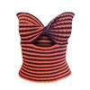Tank Stripe Sweaters Strapless Knitted Cut Out Crop Backless Cropped Tops Sxl