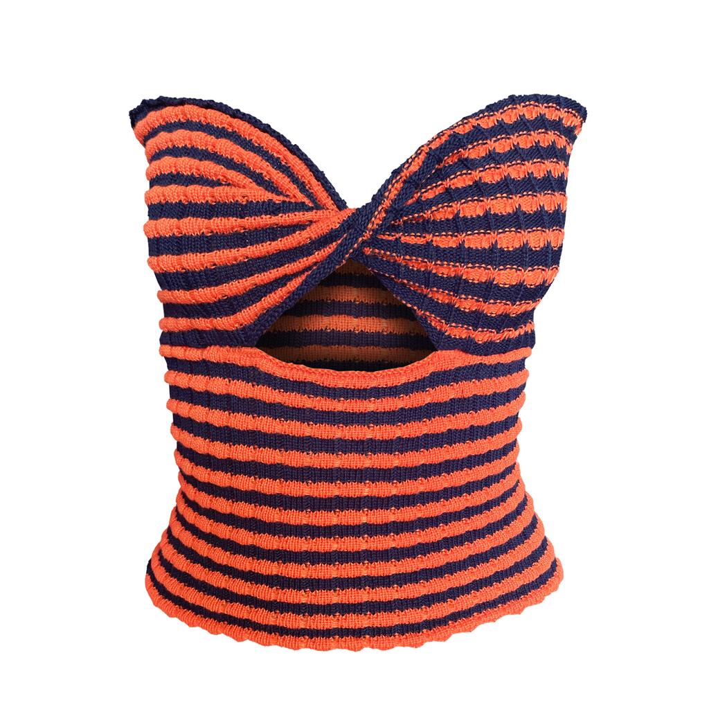 Tank Stripe Sweaters Strapless Knitted Cut Out Crop Backless Cropped Tops Sxl