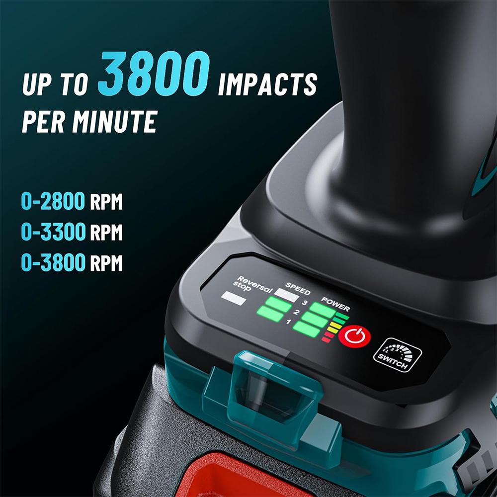SEESII 1600N.m Cordless Impact Wrench High Torque Impact Gun 3/4" Brushless Electric Wrench with 1/2'' Adapter Car Tires Tools