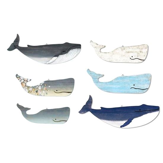 3 Pcs Wood Nautical Wall Decor Rustic Coastal Theme Whale Shark Wall Art Vintage Sea Animal Hanging Ornament for Living Room Bedroom