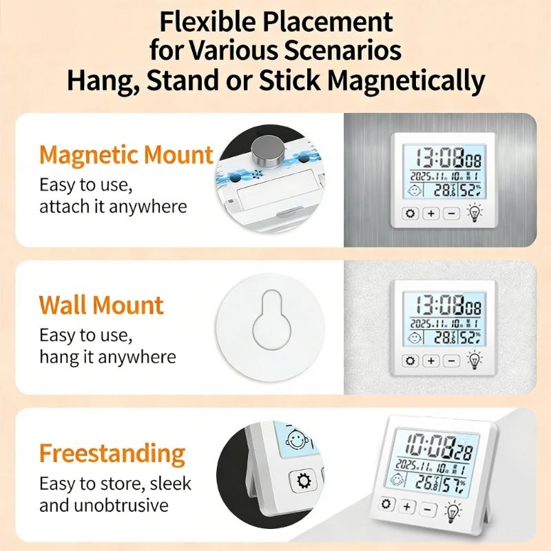 Desk Temperature Humidness Measurement Meter with Time Date Display for Indoor Home Thermometers Hygrometer Large Display