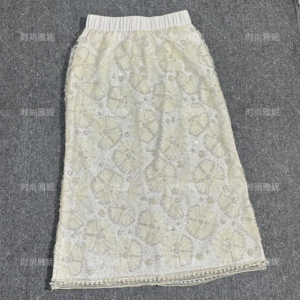 Europäischer & Amerikanischer Stil Pailletten Perlen Blume Weste, Rock und Strickjacke Set