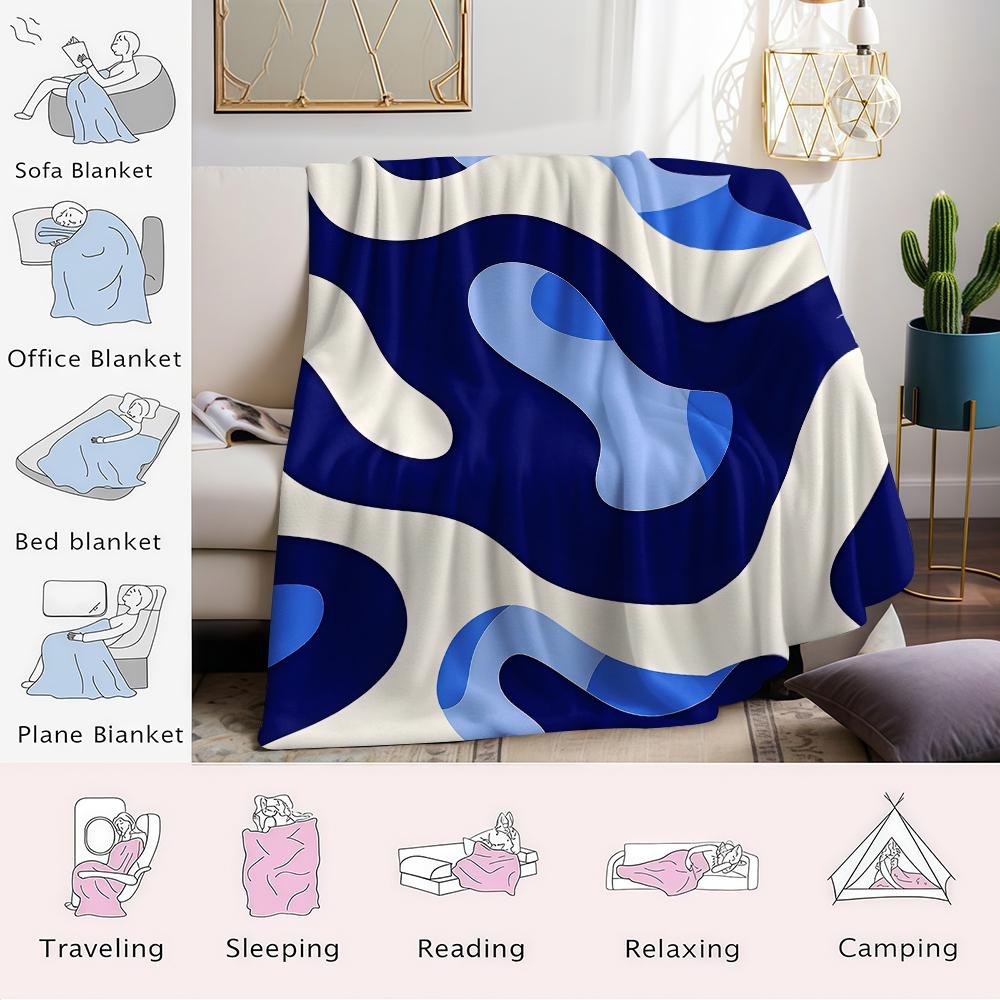 Blue Curved Camouflage Flannel Blanket Warm Soft Halloween Christmas Couch Warm Cozy Decorative Decor Gift for All Season