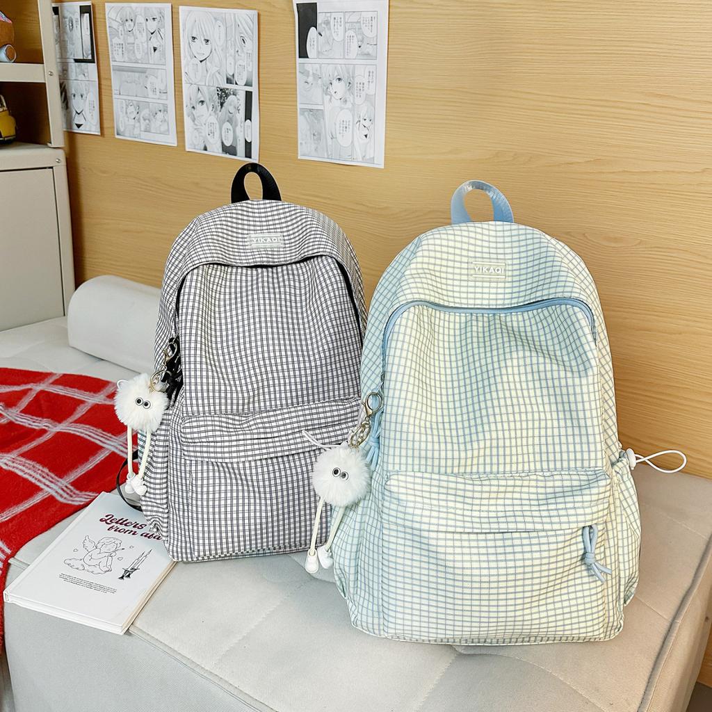 Schoolbag Japanese Ins New Idyllic Sweet Candy Color Plaid Backpack Female Student Casual Light Shopping Backpack