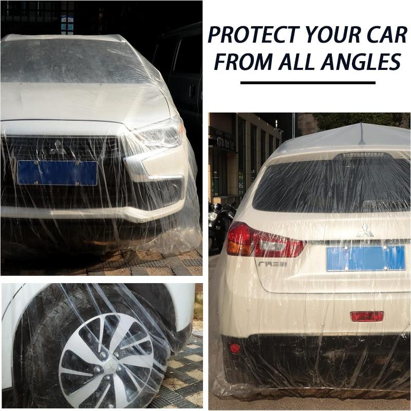 Tallew 4 Pcs Universal Plastic Car Cover 12. 5 X 21. 7ft Disposable Waterproof Full Exterior Cover with Elastic Band for Automobiles Sedan Outdoor