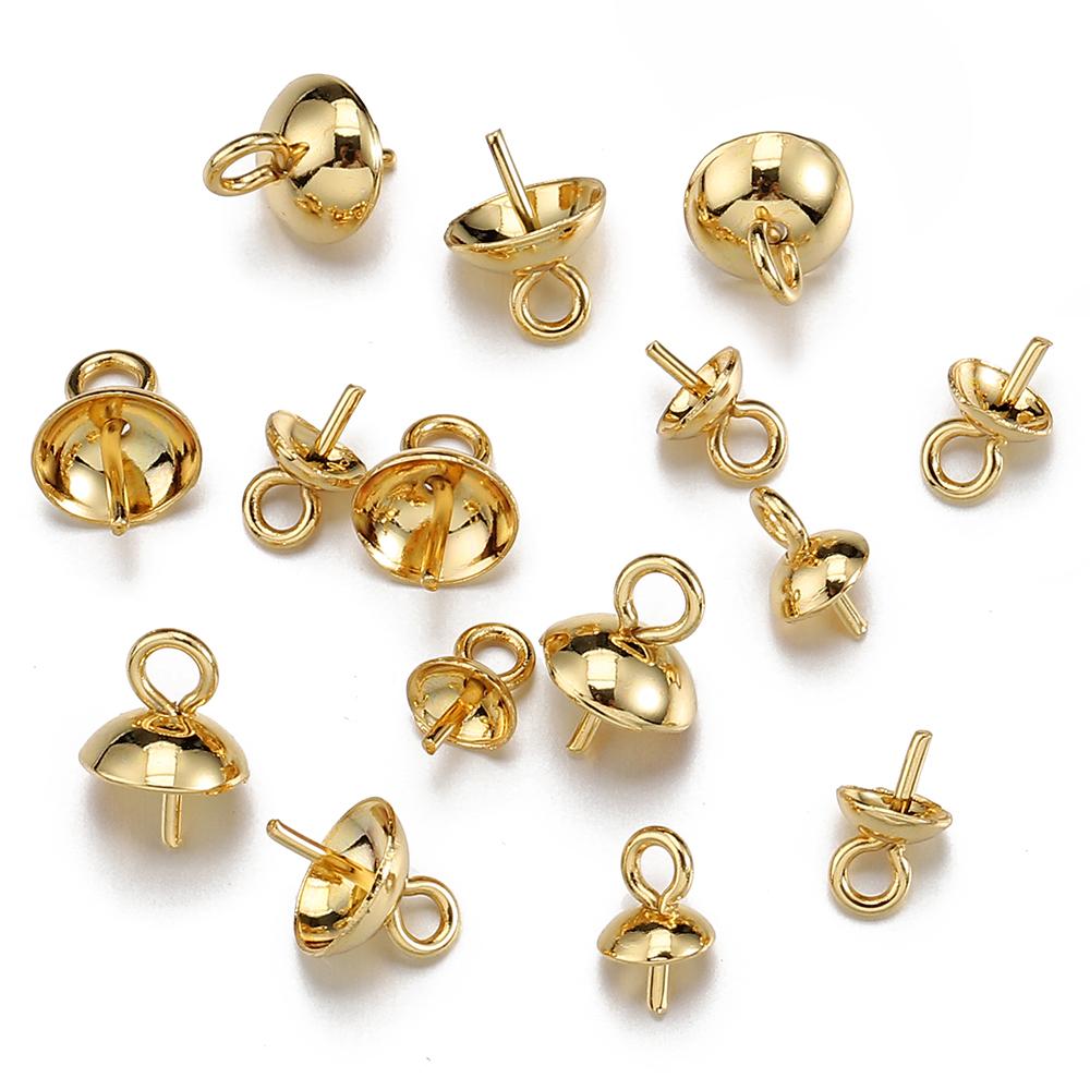 20pcs Stainless Steel Eye Pins Bail Top Drilled Pearl Beads End Caps Gold Color Pendant Charms Connectors for Jewelry Making DIY