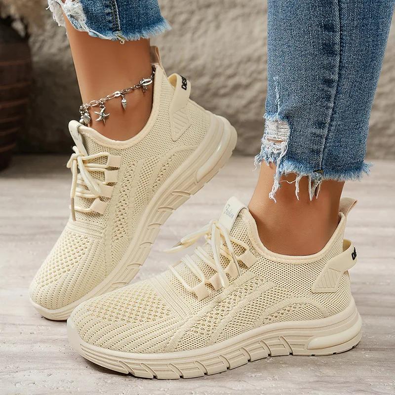 Nuove Sneakers Piatti da Donna Comode Leggere Scarpe da Corsa da Donna Traspiranti con Lacci Scarpe Casual Moda Scarpe da Passeggio in Mesh