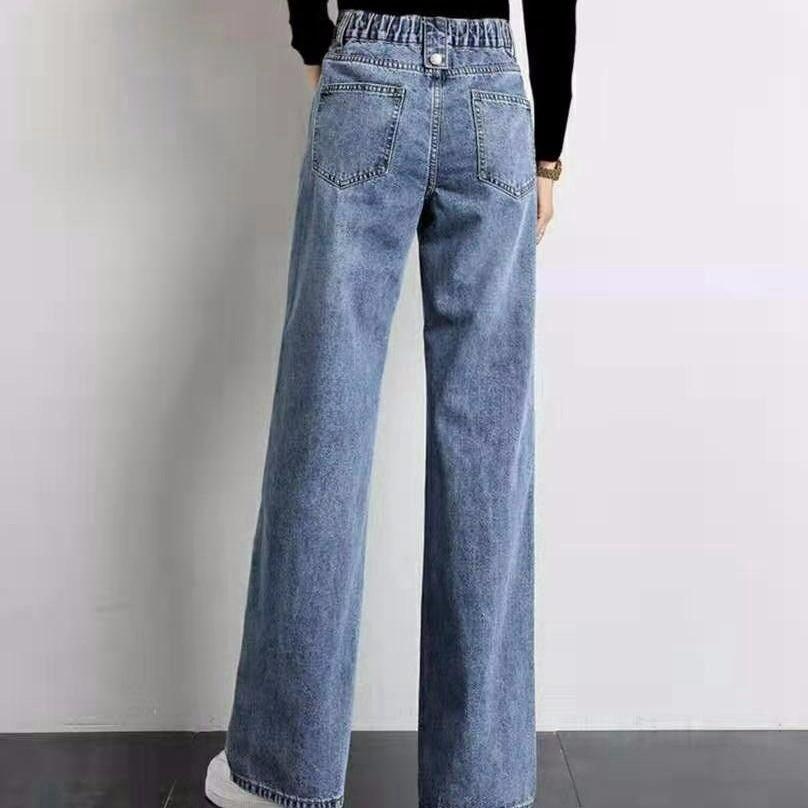 Weite Wischhosen Damen Herbst und Winter High-Waist Lockere Jeans Damen Dünne Gerade Fließende Hosen