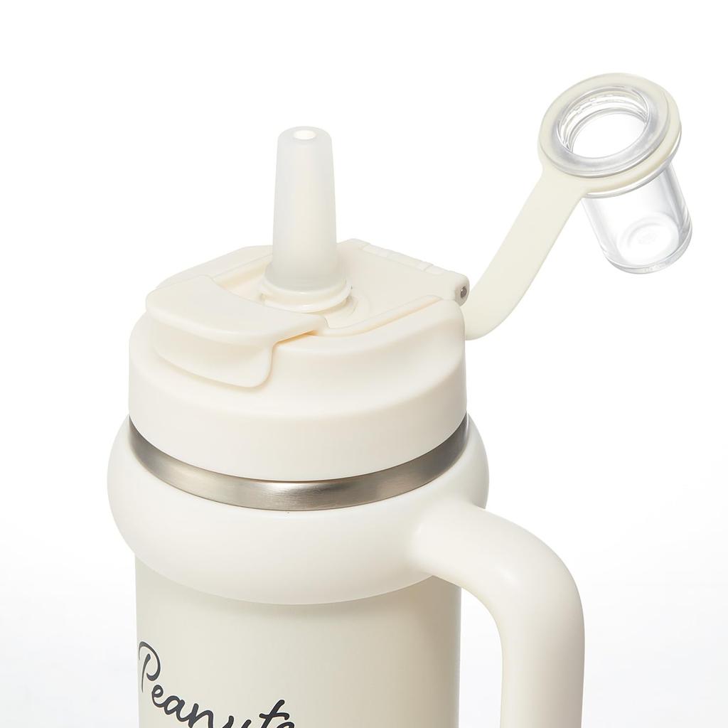 Skater Straw Tumbler, 830ml, Insulated, with Handle, 2-Way, Direct Drinking, Snoopy Badge, STSTB9-A