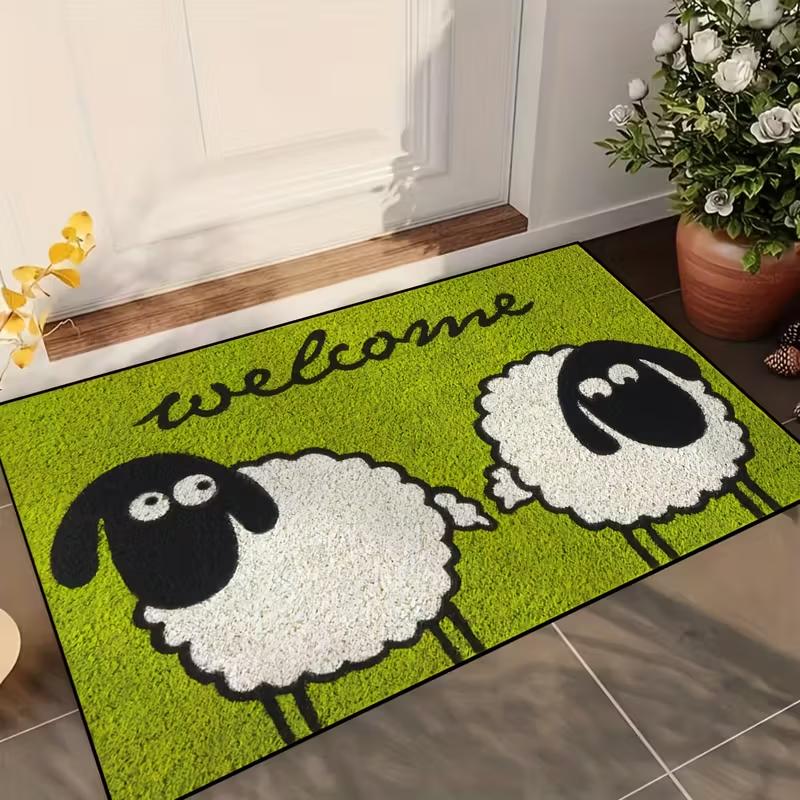 Charming Sheep-Themed Welcome Mat with Non-Slip Machine-Washable Polyester, Durable for Kitchen, Dining, Hallway, Bedroom