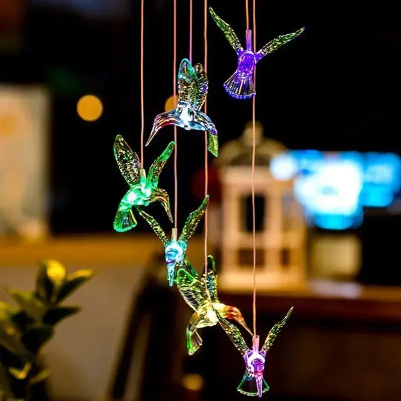 Colorful Hummingbird Solar LED Wind Chimes Decorated Landscape Garden Lights Decorated