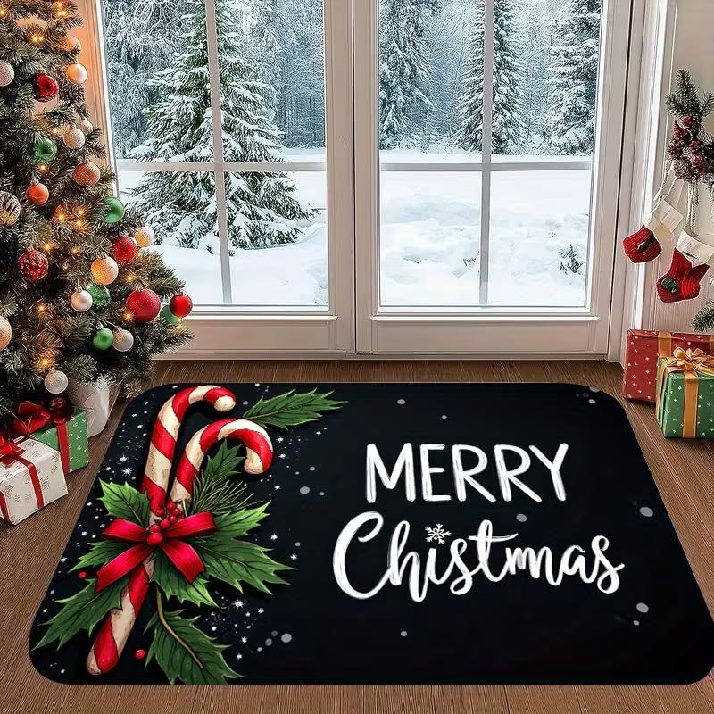 Blue Buffalo Plaid Snowman Christmas Decor Doormat Xmas Pine Tree Snowflake Floor Rug Festive Entrance Porch Carpet