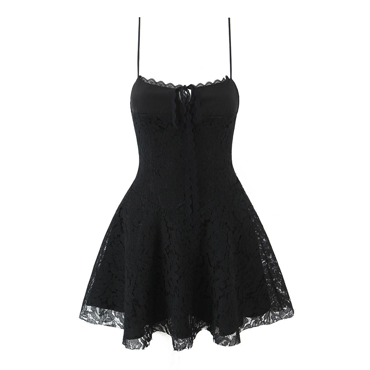 Women s Black Lace Spaghetti Strap Dress - Spring/Summer Seaside Vacation Short Skirt Small чёрный