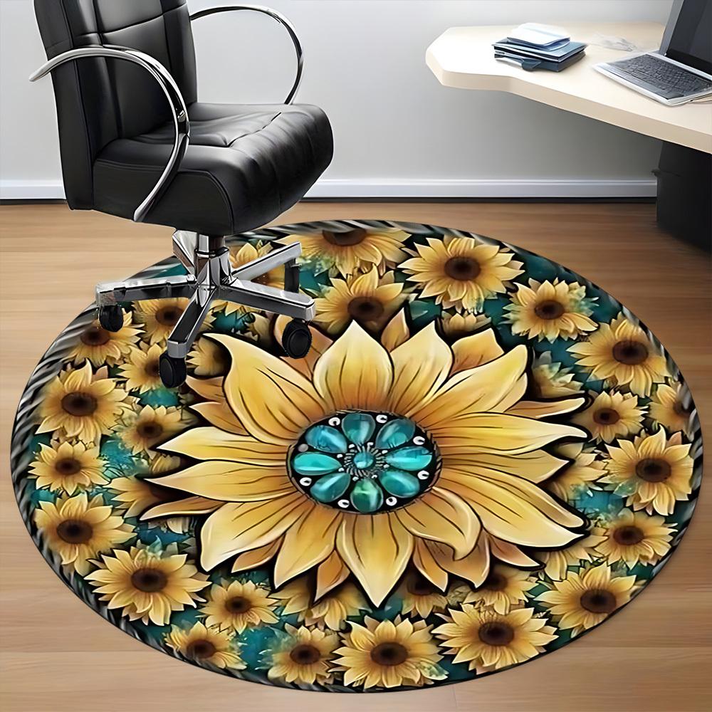 1pc Sunflower Mandala Chair Carpet for Office Non-Slip, Machine Washable Rug for Office - Holiday DecorMachine Made yy251029020