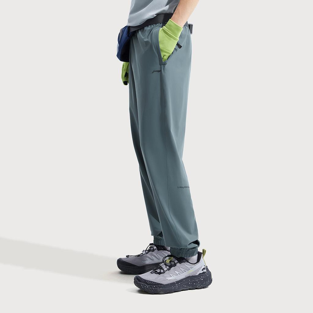 Li Ning Fitness Series Solid Color Mid Waist Comfortable Quick Dry Cool Versatile Tapered Knitted Sports Pants Men bottoms Dark-Blue AKYV177-3