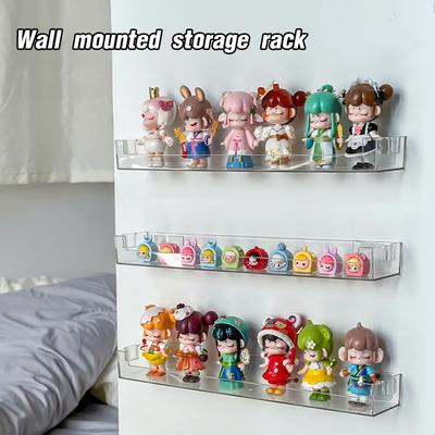 Wall Mounted Storage Rack No Punching Floating Shelf Transparent PET Display Stand Pop Figures Blind Box Organizer Holder