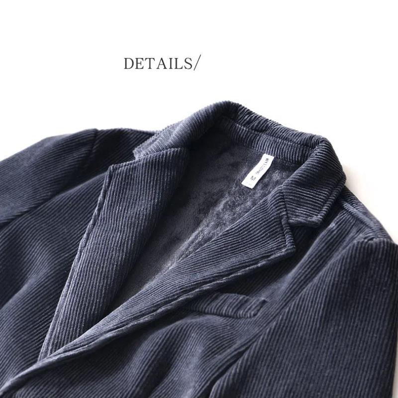 Warmer Mantel für Herbst und Winter für Herren, britische Anzüge und Blazer, Cord-Fleecejacke, einfarbig, einfacher Stil, dicke Jacken