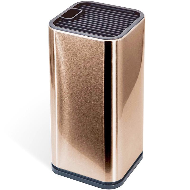 Univerzální blok na nože, držák nožů na kuchyňskou linku, nerezová ocel moderní obdélníkový design s drážkami pro nůžky