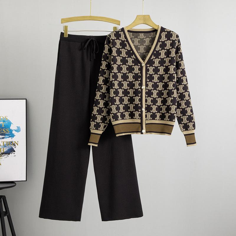 Women's Autumn Winter Knit Sweater and Wide-Leg Pants Set