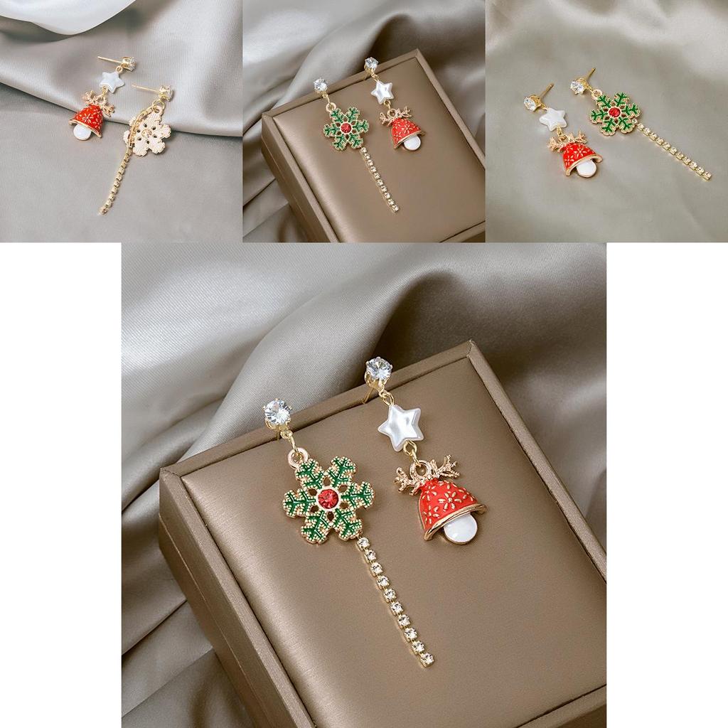 Seasonal Snowflake Elk Long Earrings With Electroplated Finish For Festive Womens Jewelry