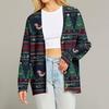 Women's Fashion Long Sleeve Christmas Print V-Neck Button Loose Cardigan Top