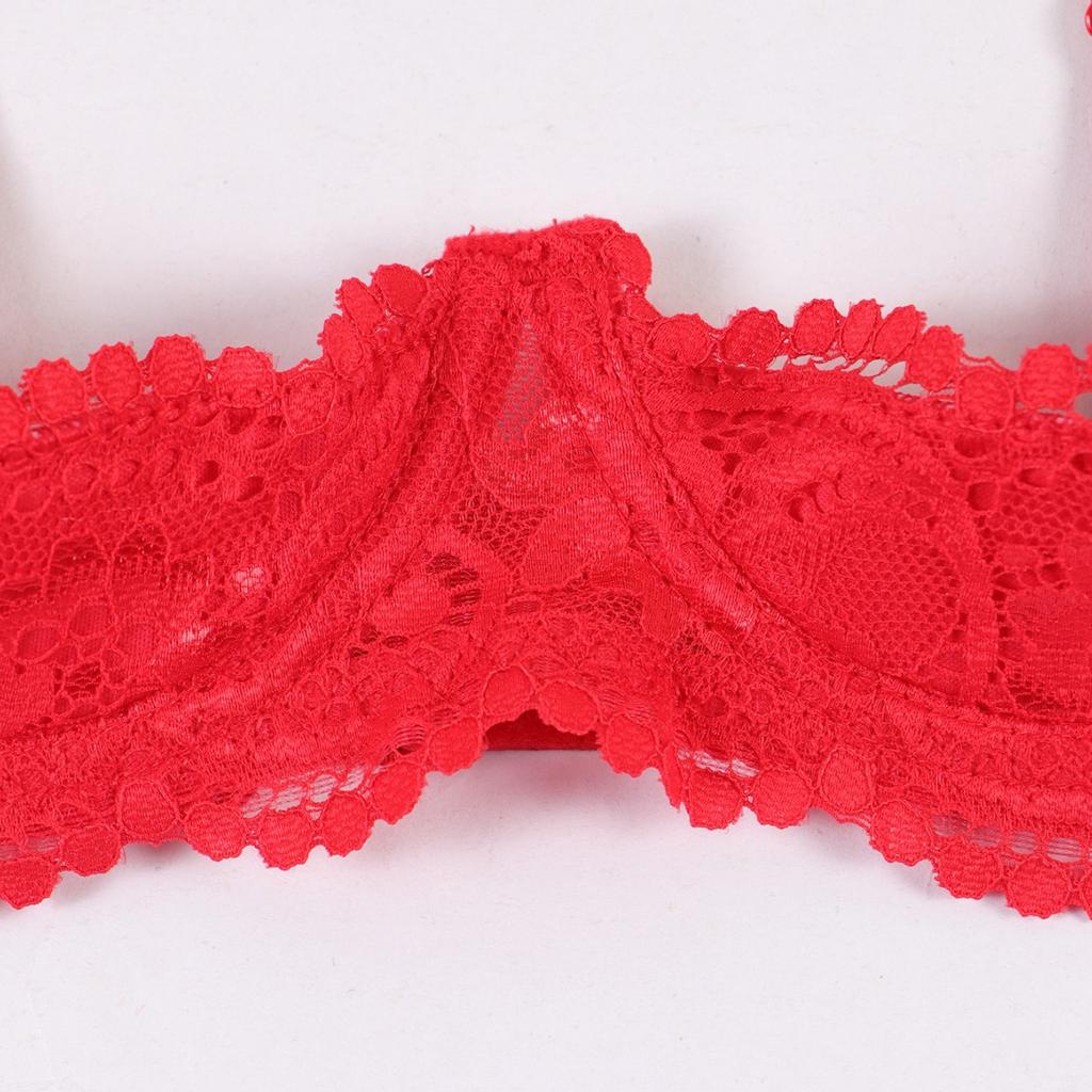 Sexy Black Lace Bare Chest Nipple Bra Gather Pure Desire Perspective Open Crotch Thong Underwear Suit Women
