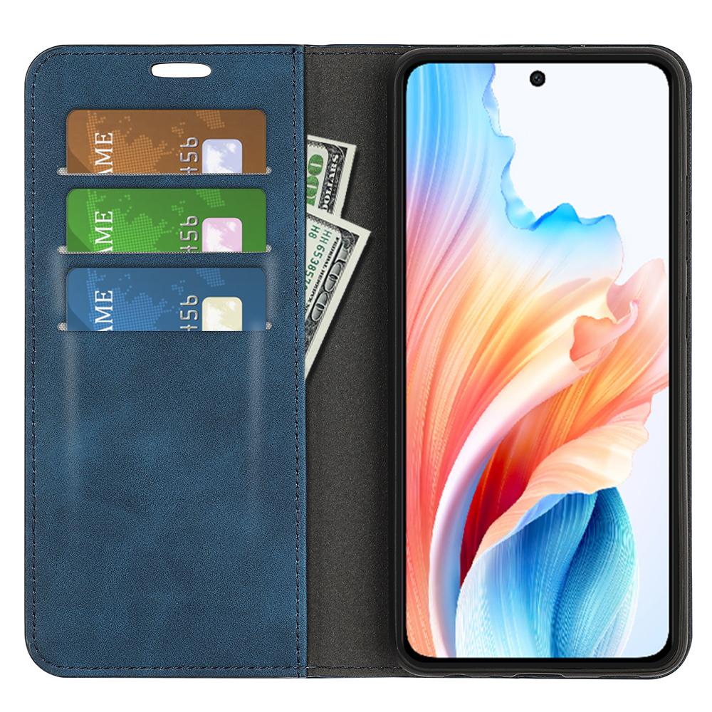 

For Oppo A79 5G/A2 5G Cell Phone Cases Skin-touch PU Leather Wallet Stand Cover Blue
