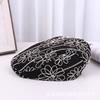 K-style ins heavy industry retro jacquard stereo flower embroider black forward hat trendy duck tongue beret